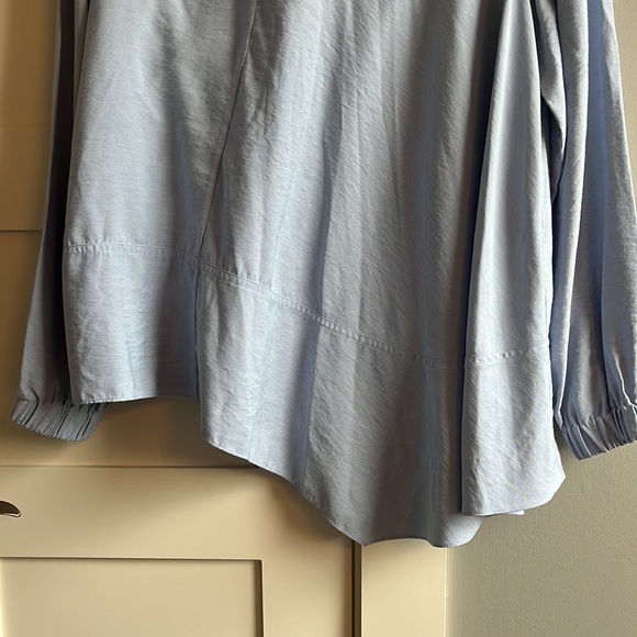 Tibi 2 light blue asymmetrical blouse button detail elastic sleeves top shirt - Picture 6 of 9